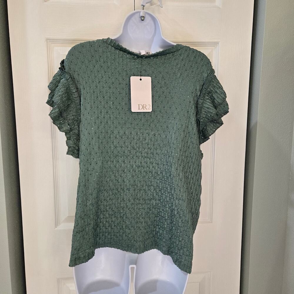 DR2 by Daniel Rainn Pointille Stitch Butterfly tiered ruffle sleeve Sage Green - Picture 2 of 8